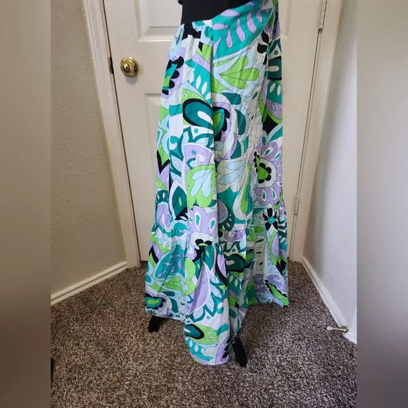 Steve Madden Teal Green Cutout Multicolor Maxi Dress M - Picture 3 of 12